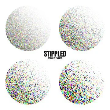 Round shaped dotted objects, vintage stipple elements. Fading gradient Stock Illustration