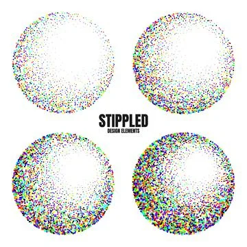 Round shaped dotted objects, vintage stipple elements. Fading gradient Stock Illustration