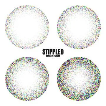 Round shaped dotted objects, vintage stipple elements. Fading gradient Stock Illustration