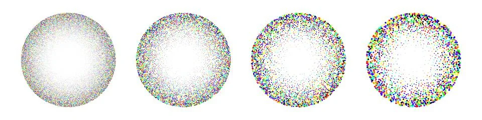 Round shaped dotted objects, vintage stipple elements. Fading gradient Stock Illustration