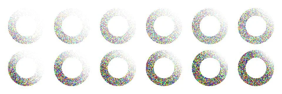 Round shaped dotted objects, vintage stipple elements. Fading gradient Illustrazione stock
