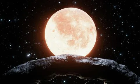 Round-shaped rock formations on the mountain There is a background Full moon Stock Illustration