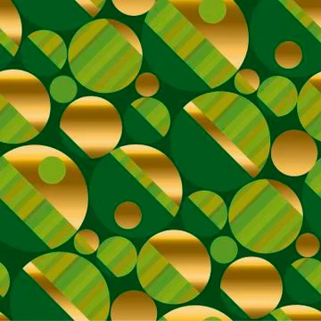 Round shapes green festive seamless pattern Stock Illustration