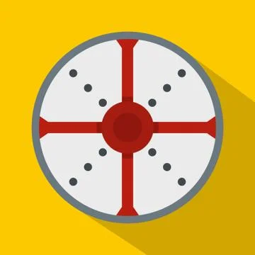 Round shield icon, flat style Illustration
