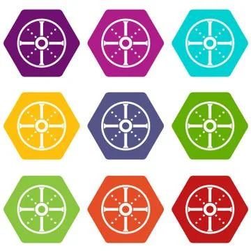 Round shield icon set color hexahedron Illustration