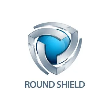 Round shield logo concept design. three dimensional style. 3D Symbol graphic  Illustrazione stock