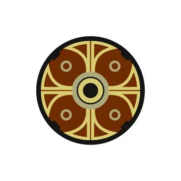 Round shield with ornament icon, flat style イラスト素材