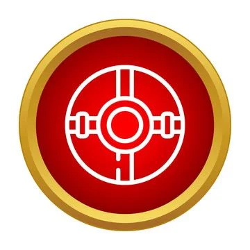 Round shield outline icon on red button Stock Illustration