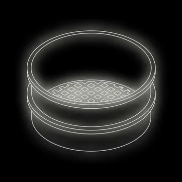 Round sieve resting on black background with checkered mesh Stock Illustration