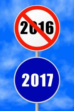 Round sign 2017 - New Year concept - sky on background Stock Photos