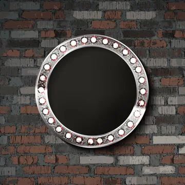 Round silver frame on old brick background. Stock Illustration