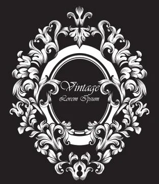 Round silver Frame Vector. Classic rich ornamented carved decors. Baroque sop Stock Illustration