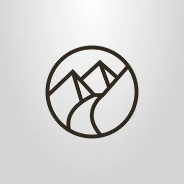 Round simple vector line art pictogram of the footpath in the mountains Stock Illustration