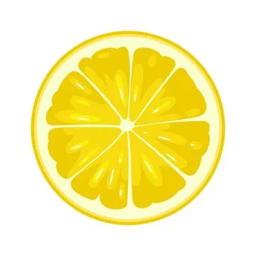 Round slice of lemon on white background. Flat color illustration Illustrazione stock