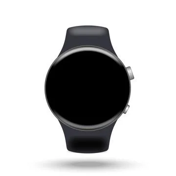 Round smart watch 3d blank mockup with black empty touchscreen and black st.. Stock Illustration