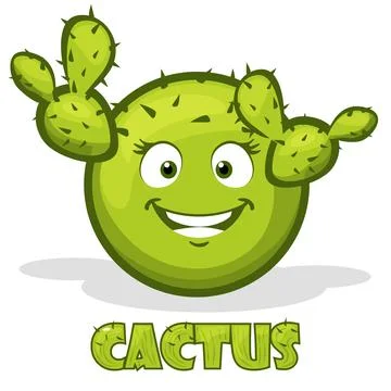Round smiley cactus and text in vector Stock Illustration