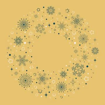 Round snowflake frame on beige background Stock Illustration