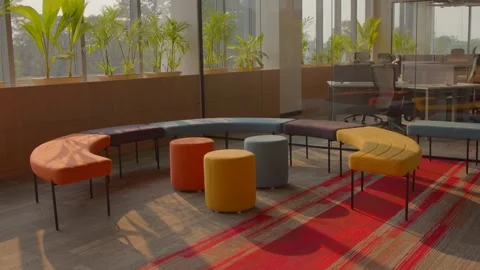 Round sofa setup in new modern designing office Stock Footage 276398131