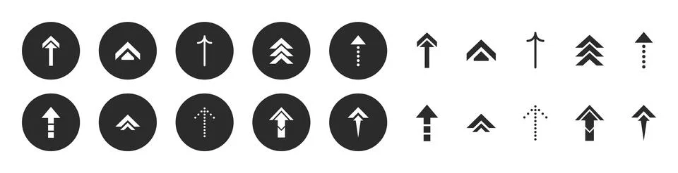 Round solid arrows icon collection vector illustration. Set of arrow icons Stock Illustration