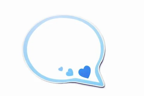 Round speech bubble with light blue hearts and border on a white background, Stock Photos