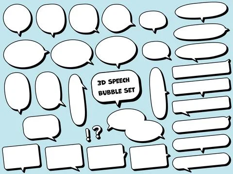 Round speech bubble set with 3D effect. Stock Illustration