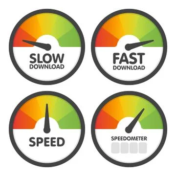 Round Speedometers set with slow and fast speed download. Vector illustration Stock Illustration