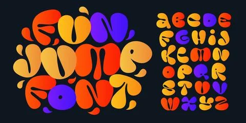 Round Splash Alphabet Fun Logo Font, Jump Liquid Letter, Fresh Juicy Fruit Illustrazione stock