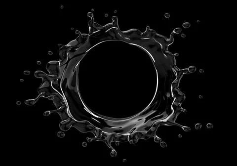 Round splash of pure water with splashes and drops on black. Illustration. 스톡 일러스트