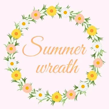 Round spring wreath of gerberas and daisies. Vector Stock Illustration