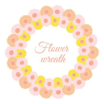 Round spring wreath of gerberas and daisies. Vector Stock Illustration