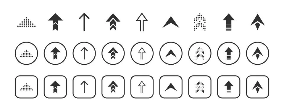 Round square arrow cursor icon set for user interface. Flat arrows collection Stock Illustration