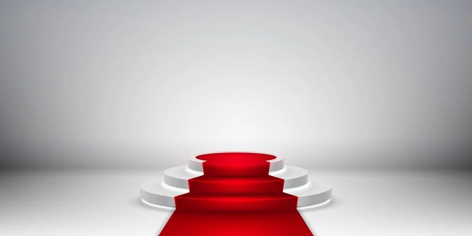 Round stage podium. Stage vector backdrop. Festive podium scene with red carp Stock Illustration