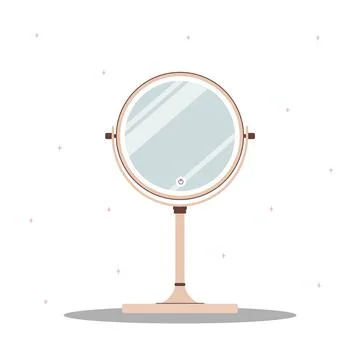 Round stand mirror isolated on white background. Equipment for dressing room Illustrazione stock