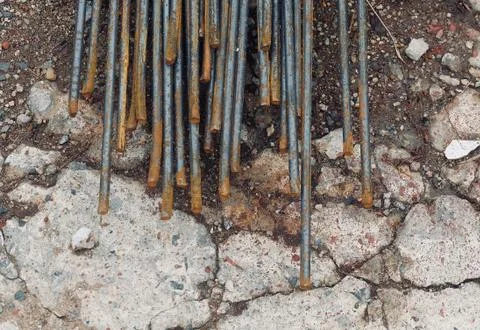 Round Steel Bars with The Rust Stock Photos