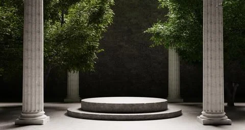 Round stone platform with Corinthian pillars and natural trees with shadow .. Stock Illustration