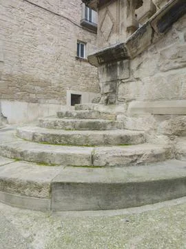 Round stone steps at the old temple Stock Photos
