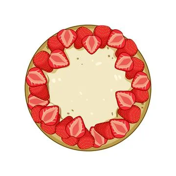 Round strawberry cake top view with copy space イラスト素材