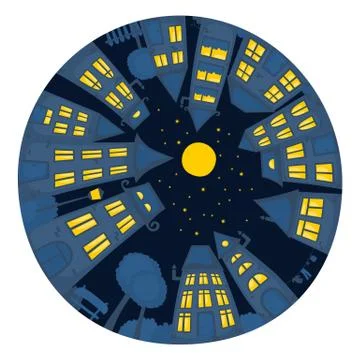 Round street at night. Stock Illustration
