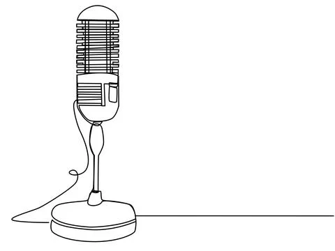 Round studio microphone in one line on a white background. The concept of a.. Illustrazione stock