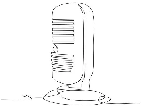 Round studio microphone in one line on a white background. The concept of a.. Illustrazione stock