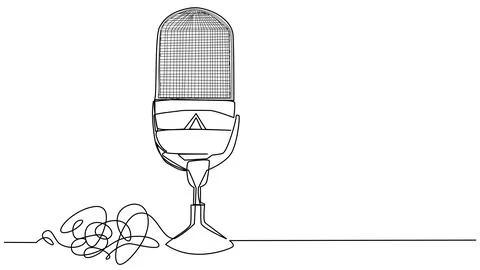 Round studio microphone in one line on a white background. The concept of a.. Illustrazione stock
