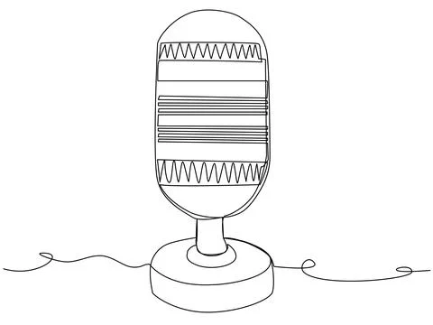 Round studio microphone in one line on a white background. The concept of a.. Illustrazione stock