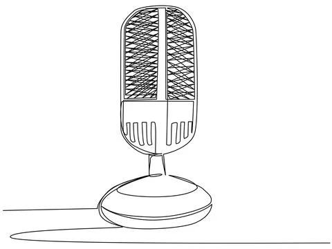 Round studio microphone in one line on a white background. The concept of a.. Stock Illustration