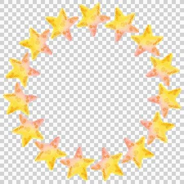 Round summer frame with bright yellow stars. Watercolor illustration Stock Illustration