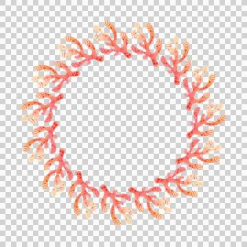 Round summer frame with sea corals. Watercolor illustration of marine plants Stock Illustration