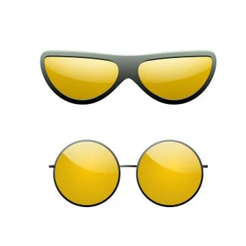 Round sunglasses 3D set. Summer sunglass shade isolated white background. Fun Stock Illustration