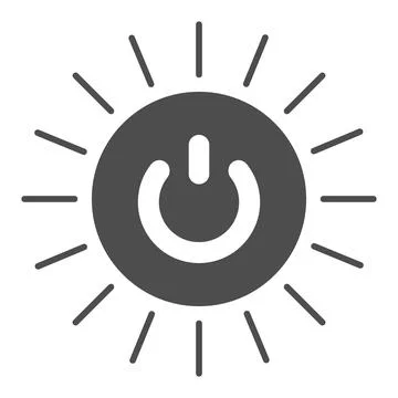 Round switch on off button with sun rays solid icon, energy concept, source of 库存插图