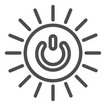 Round switch on off button with sun rays line icon, energy concept, source of Illustrazione stock