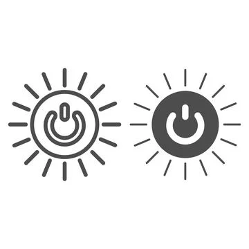 Round switch on off button with sun rays line and solid icon, energy concept 库存插图