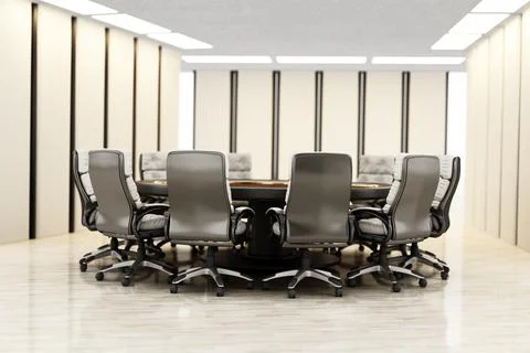 Round table and chairs inside boardroom. 3D illustration Stock Illustration